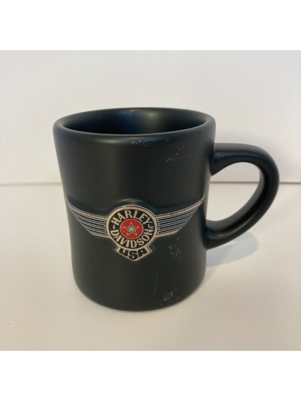Harley-Davidson USA Ceramic Coffee Mug Cup Matte Black Official Silver Wing Logo